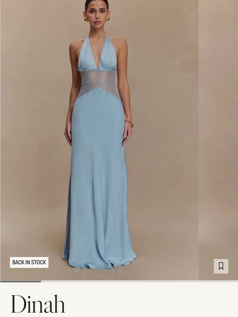 Meshki Pale Blue Backless Halter Evening Dress
